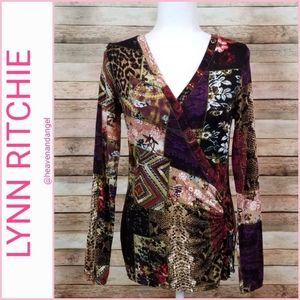 Lynn Ritchie Silver Faux Wrap Surplice Patchwork Top